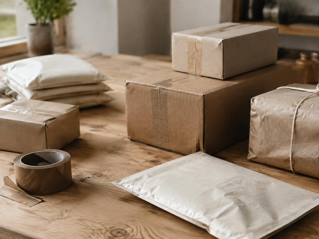 Close view of neutral product packaging in warm natural light